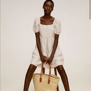 MANGO Ruffled Linen Dress